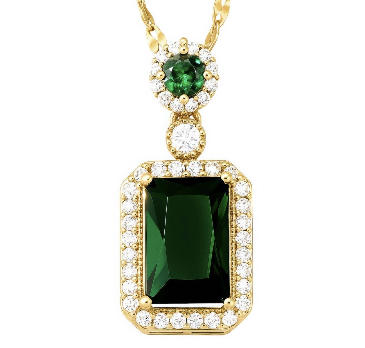 Emerald with Cubic Zirconia Crystal Necklace
