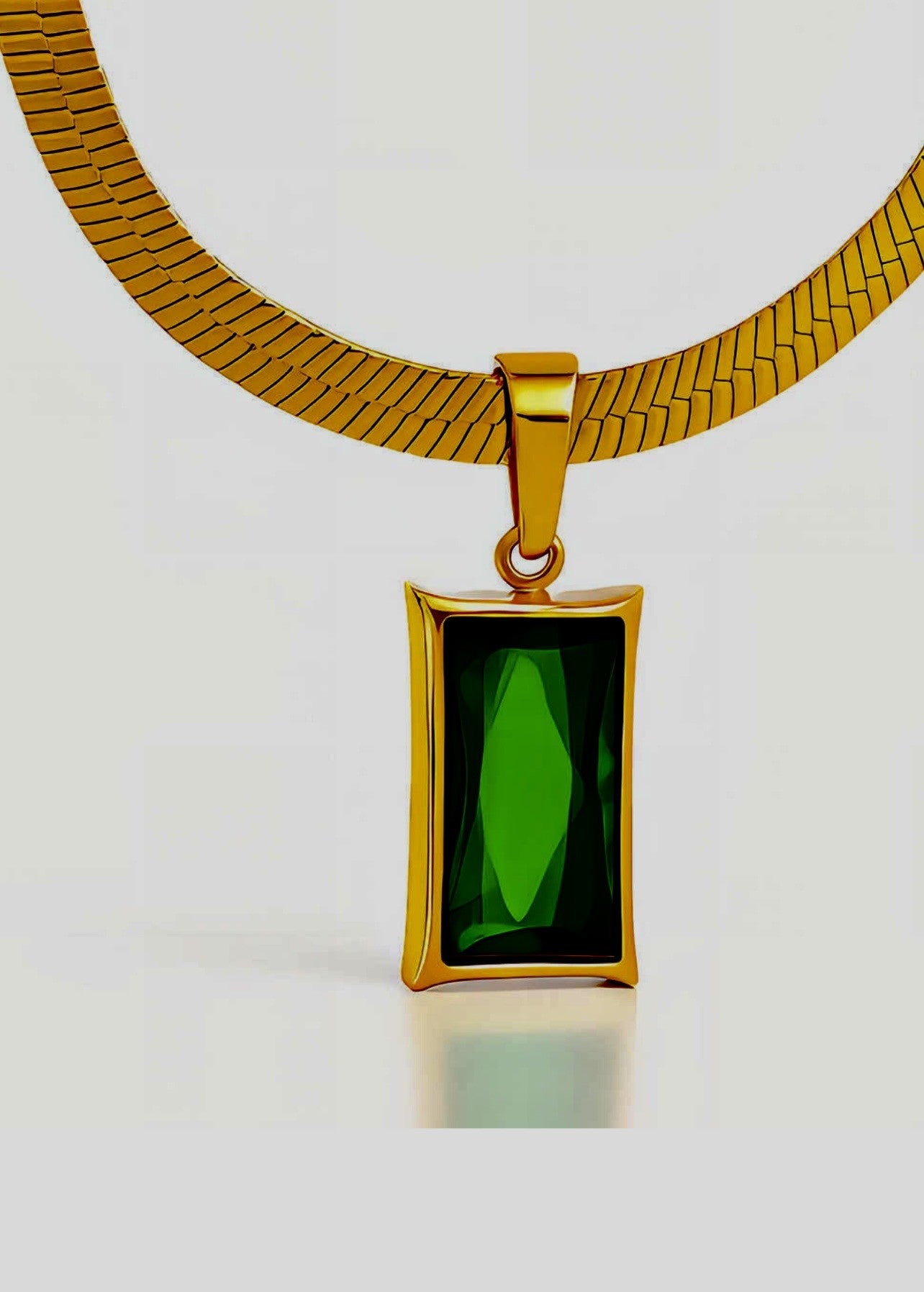 Dark Green Cubic Zirconia with 18k Gold plated chain Necklace