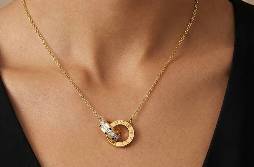 Two Golden Rings with Cubic Zirconia Crystal